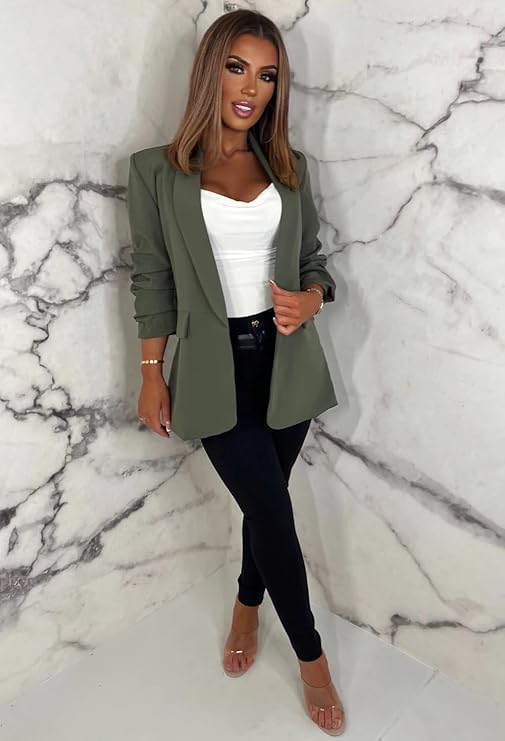 img-51642242dbcbf2c011ce Ruched Sleeve Lined Blazer