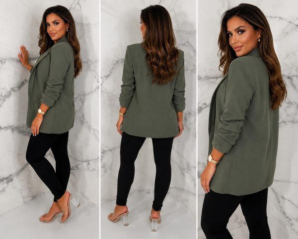 img-e99e61b06ef6b6021b38 Ruched Sleeve Lined Blazer